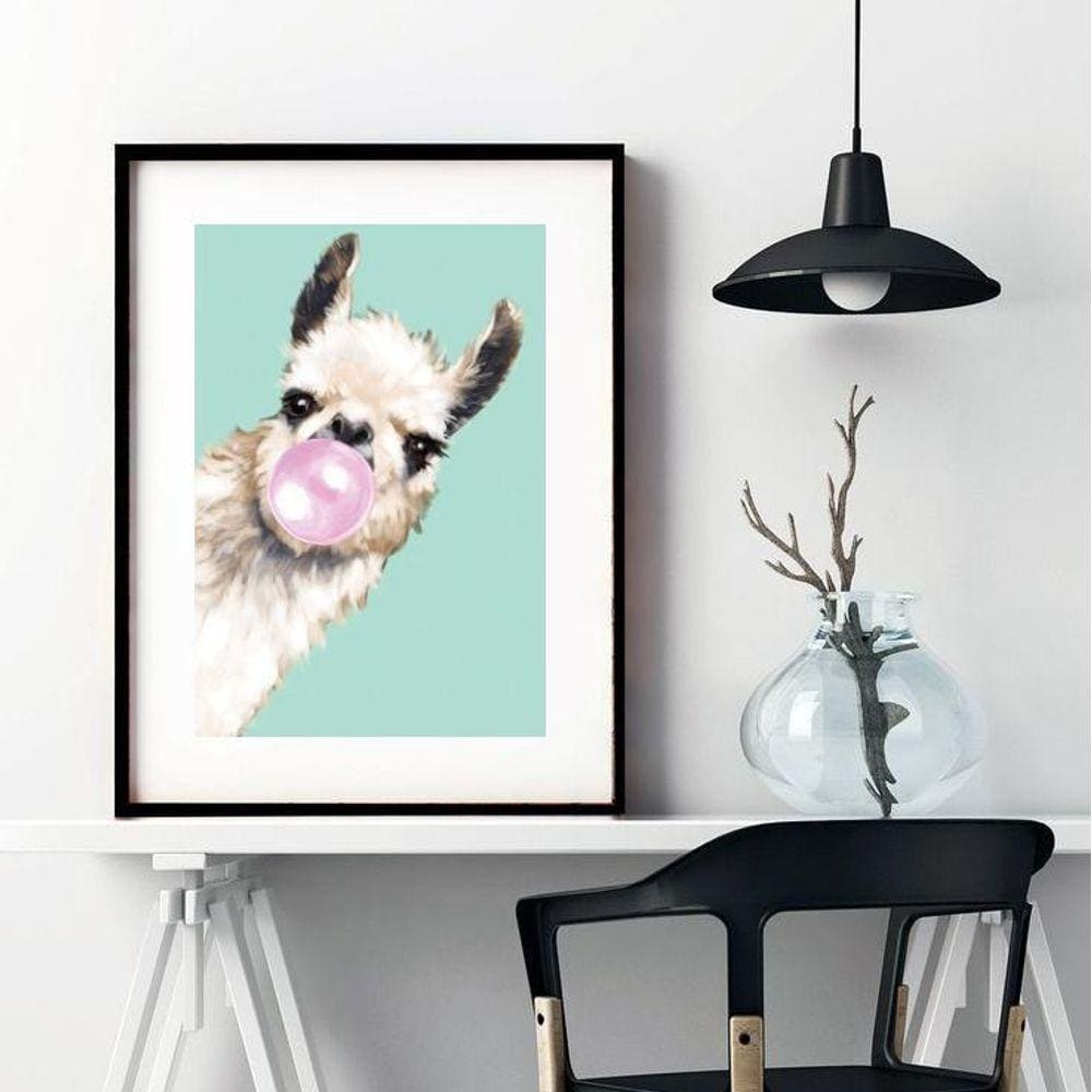 Quadro Lhama Bola Chiclete - 60X48Cm