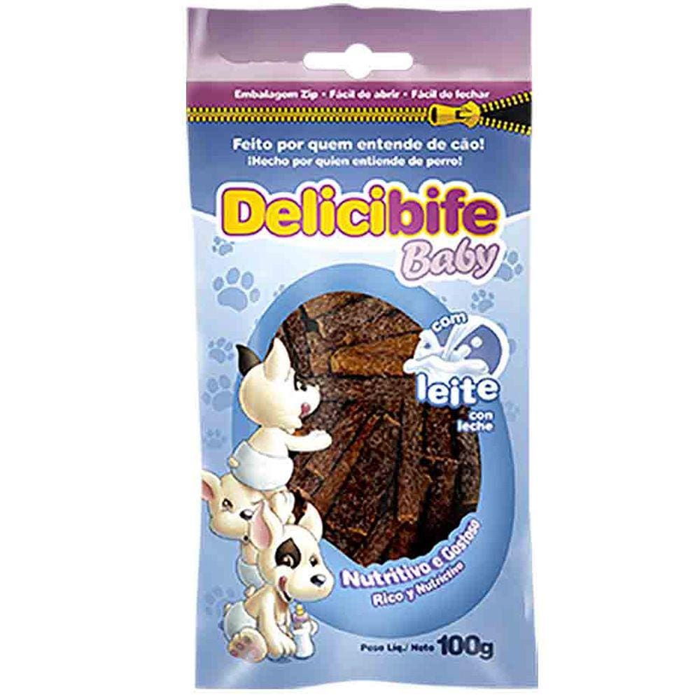 Bifinho petisco flexível para Cachorro filhote Delicibife Baby com Leite cortadinho 100g