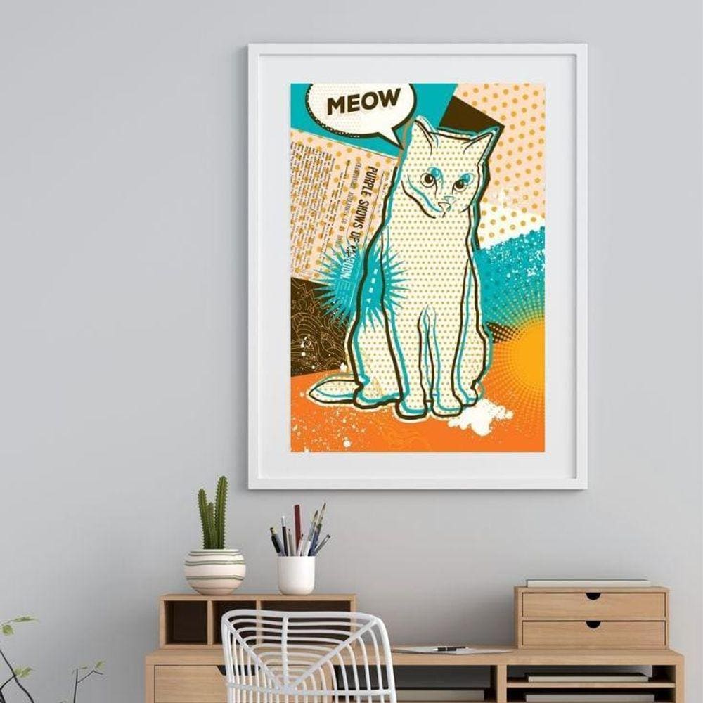 Quadro Pop Art Gato Meow - 60X48Cm