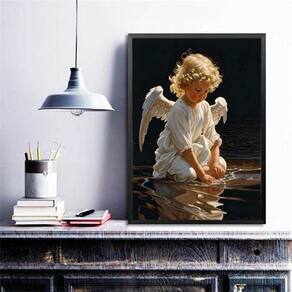 Quadro Decorativo Anjo Criança 45X34Cm - Com Vidro