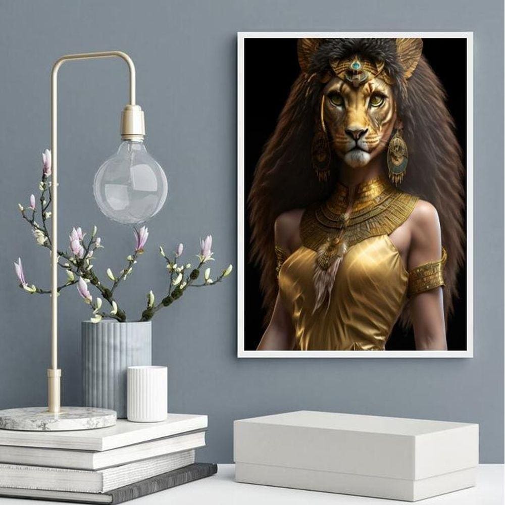 Quadro Deusa Egípcia Sekhmet 24X18Cm