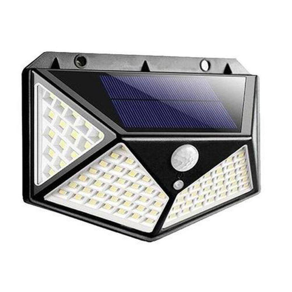 Luminária Parede Solar 100 Leds Bateria Luz Balizador Jardim