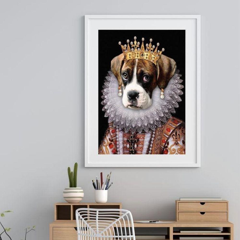 Quadro Cão Boxer Vestido Rainha - 60X48Cm