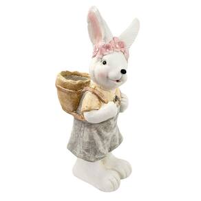 Coelha Campestre Decorativa Resina Com Cesto 47Cm
