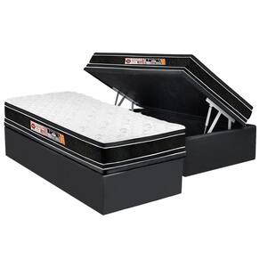 Cama Box Baú Solteiro: Colchão Espuma Castor D33 Black e White Air Double Face Euro Pillow + Base CRC Suede Gray(88x188)