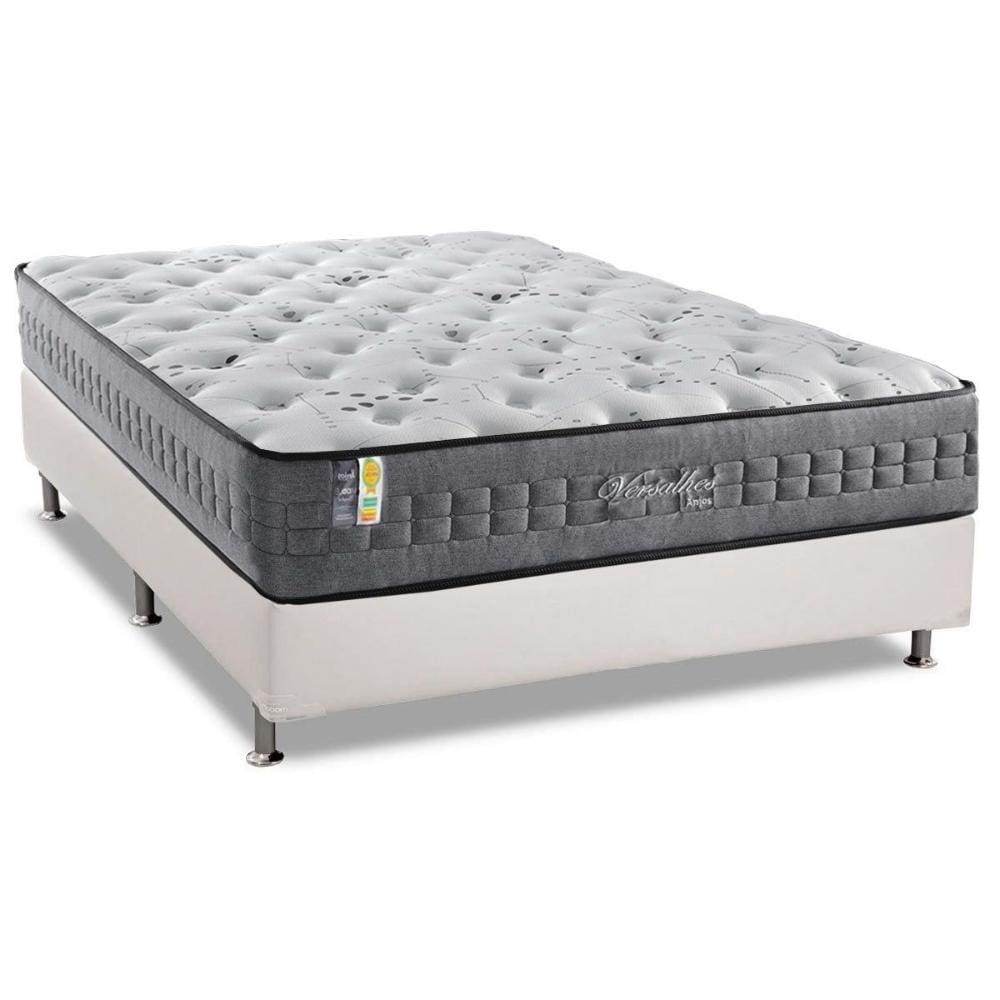 Cama Box Casal: Colchão Molas Ensacadas Anjos MasterPocket Versalhes + Base CRC Courano Branco(138x188)