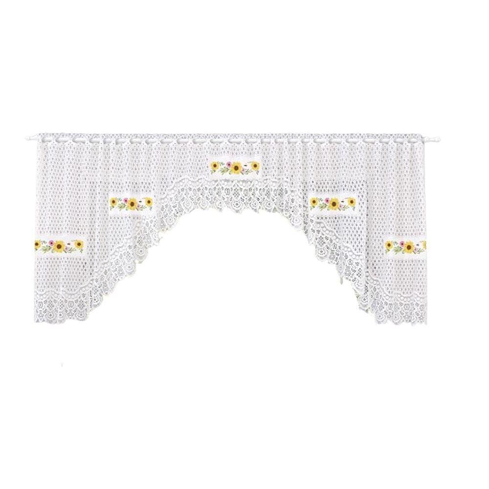 Cortina Bando Renda Cascata Cozinha Girassol 3,15X0,95