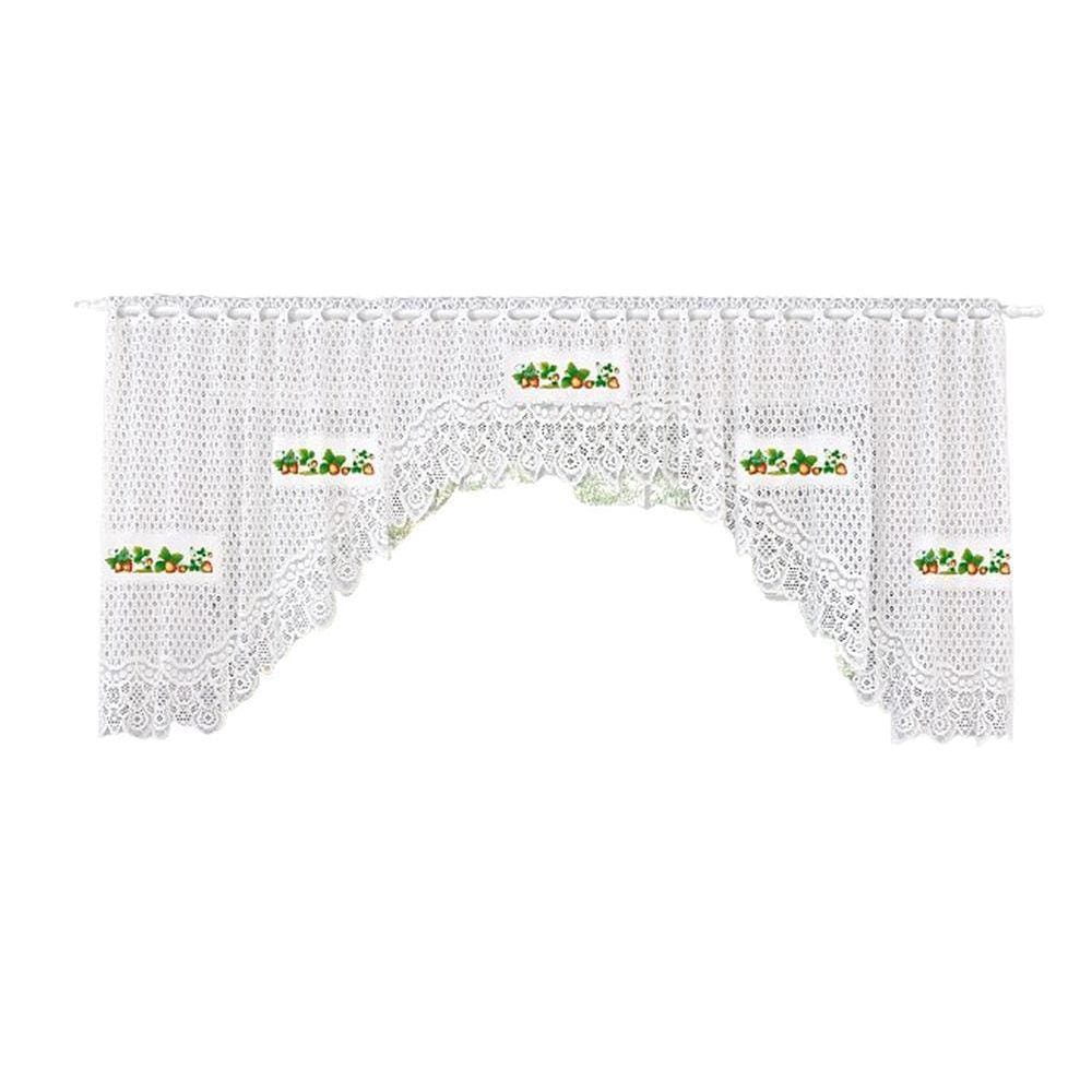Cortina Bando Renda Cascata Cozinha Morango 3,15X0,95