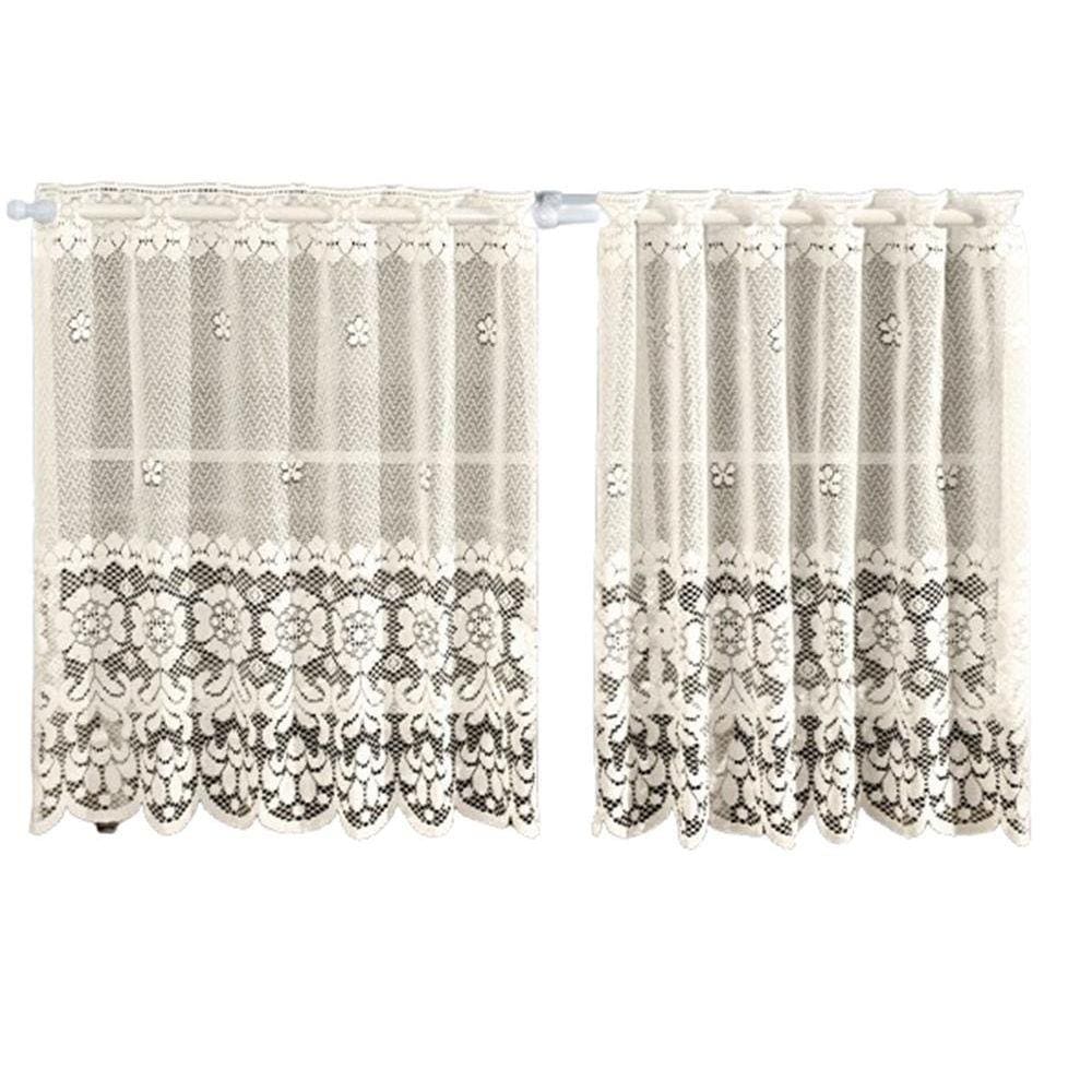 Cortina Pia Renda Cozinha Bege Lisa Floral 1,60X0,80 Alt