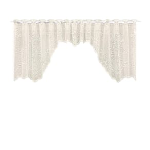Cortina Bando Renda Cascata Cozinha Floral Bege 2,95X1,00