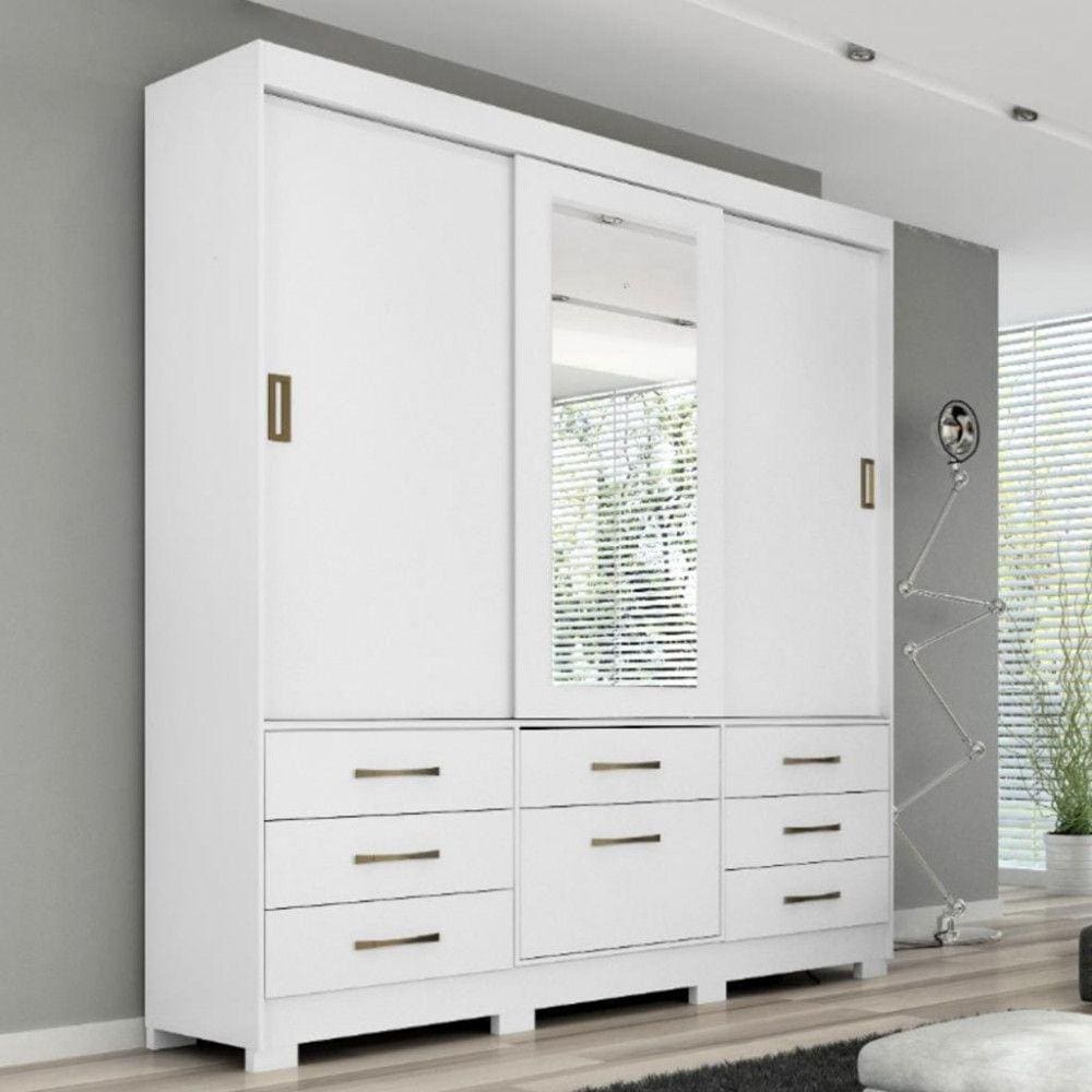 Guarda Roupa Casal Espelho 3 Portas 8 Gavetas Luiza Panan