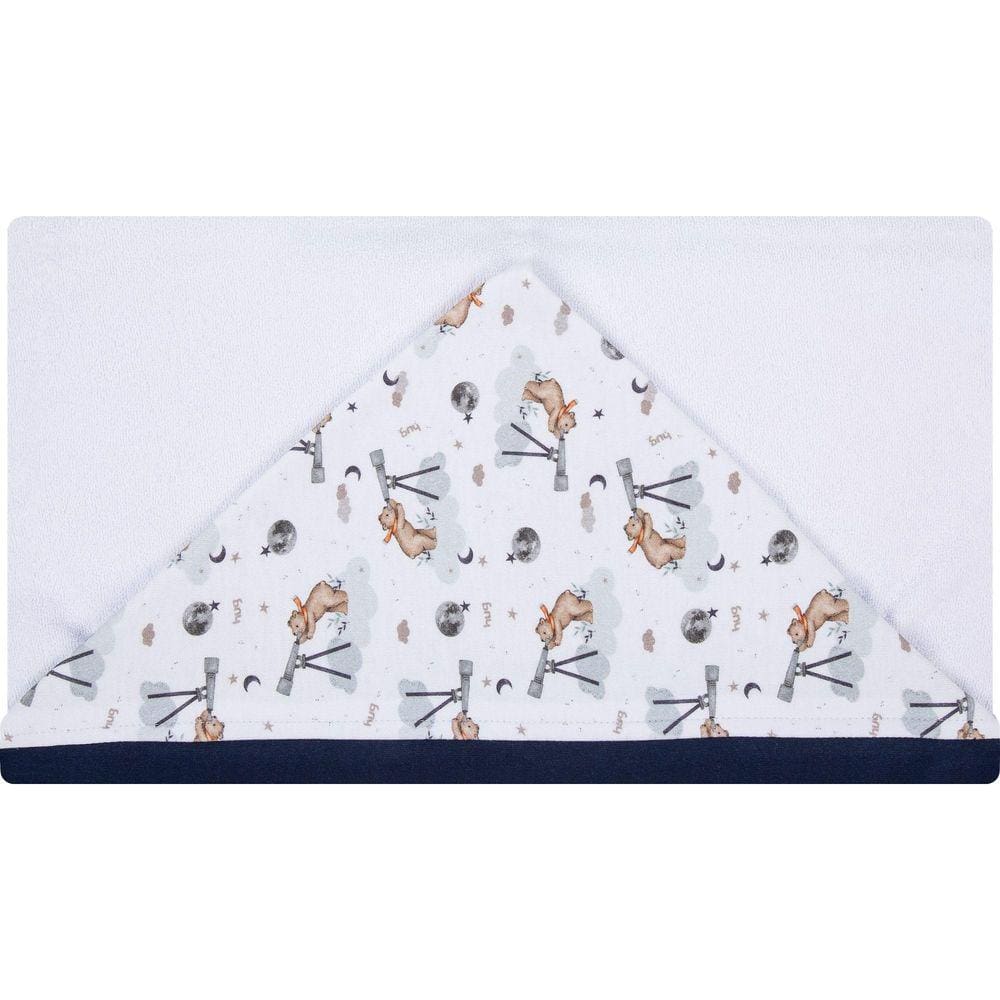 Toalha De Banho Bebê Lunar Azul Marinho Capuz 87X88 Cm - Hug