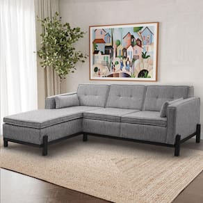 Sofá Tiê 3 Lugares com Chaise Lado Direito 218cm em Linho CabeCasa MadeiraMadeira Cinza