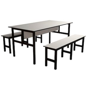 Mesa Refeitório 6 Lugares com 2 Bancos Metal Wood Design Cristal/Preto