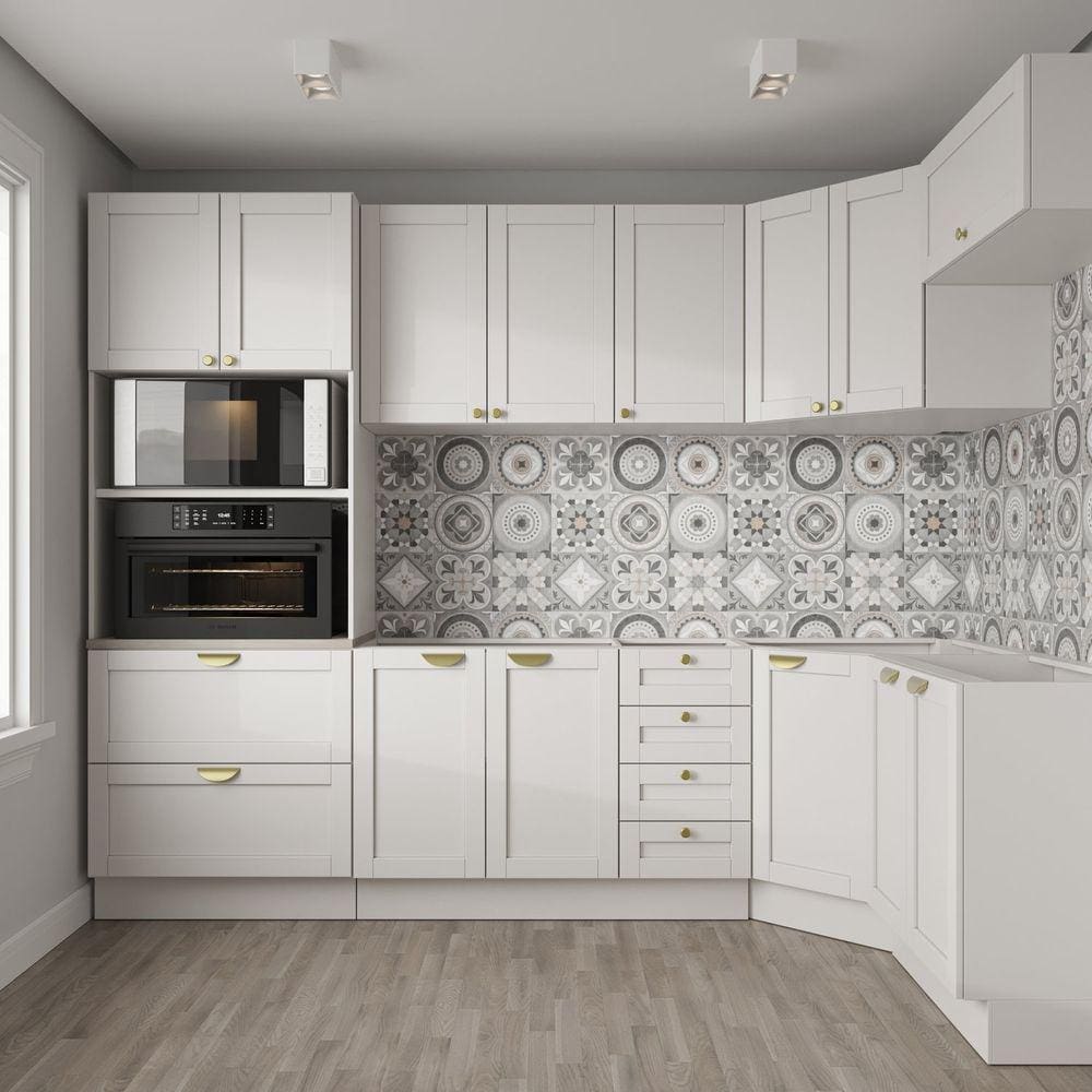 Cozinha Modulada 7 Peças sem Tampo 3 Aéreos 3 Balcões e Torre Quente Arizona CabeCasa MadeiraMadeira Branco