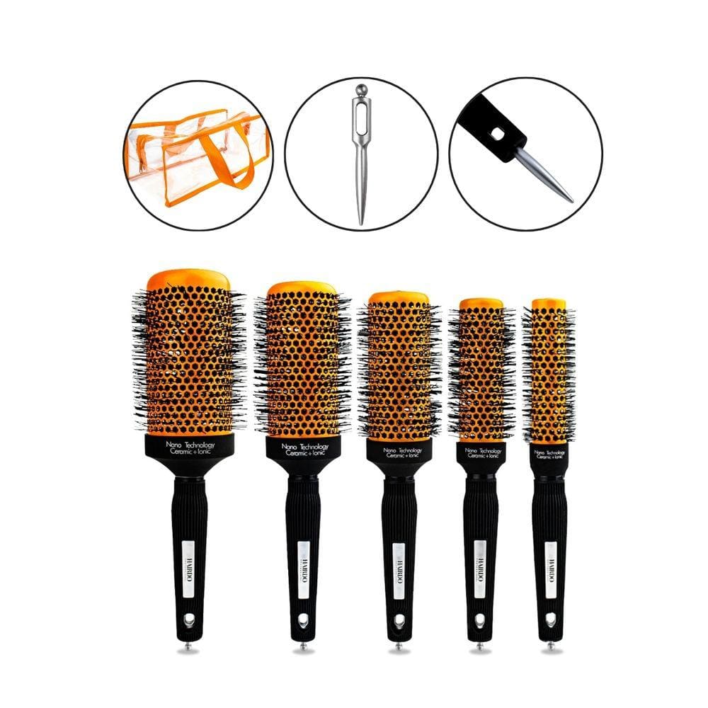 Kit 5 Escovas Cabelo Profissional Cerâmica Térmica + Bolsa