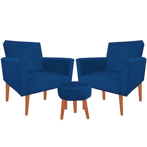 Kit 02 Poltronas Luxo Decorativas Nina E Puff Suede Marinho