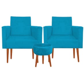 Kit 02 Poltronas Luxo Decorativas Nina E Puff Suede Turquesa