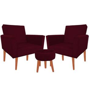 Kit 02 Poltronas Luxo Decorativas Nina E Puff Suede Bordo