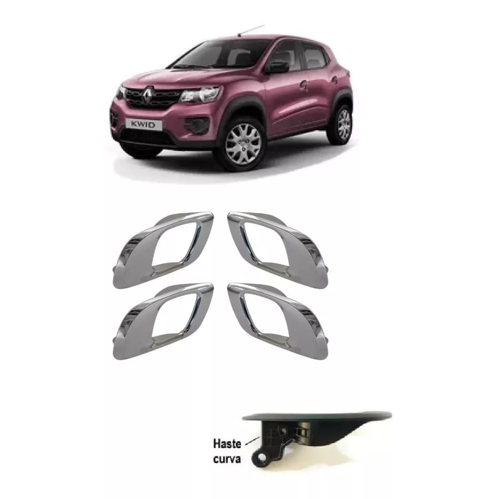 Kit 4 Maçaneta Gatilho Puxador Interno Kwid Haste Curva Cromada