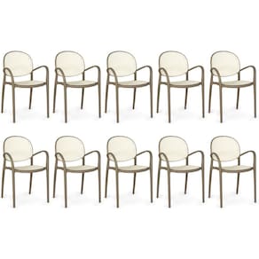 Kit 10 Cadeiras de Jantar Roma com Braço para Sala e Cozinha - Branco/Cinza Escuro