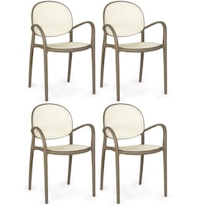 Kit 4 Cadeiras de Jantar Roma com Braço para Sala e Cozinha - Branco/Cinza Escuro