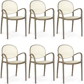 Kit 6 Cadeiras de Jantar Roma com Braço para Sala e Cozinha - Branco/Cinza Escuro
