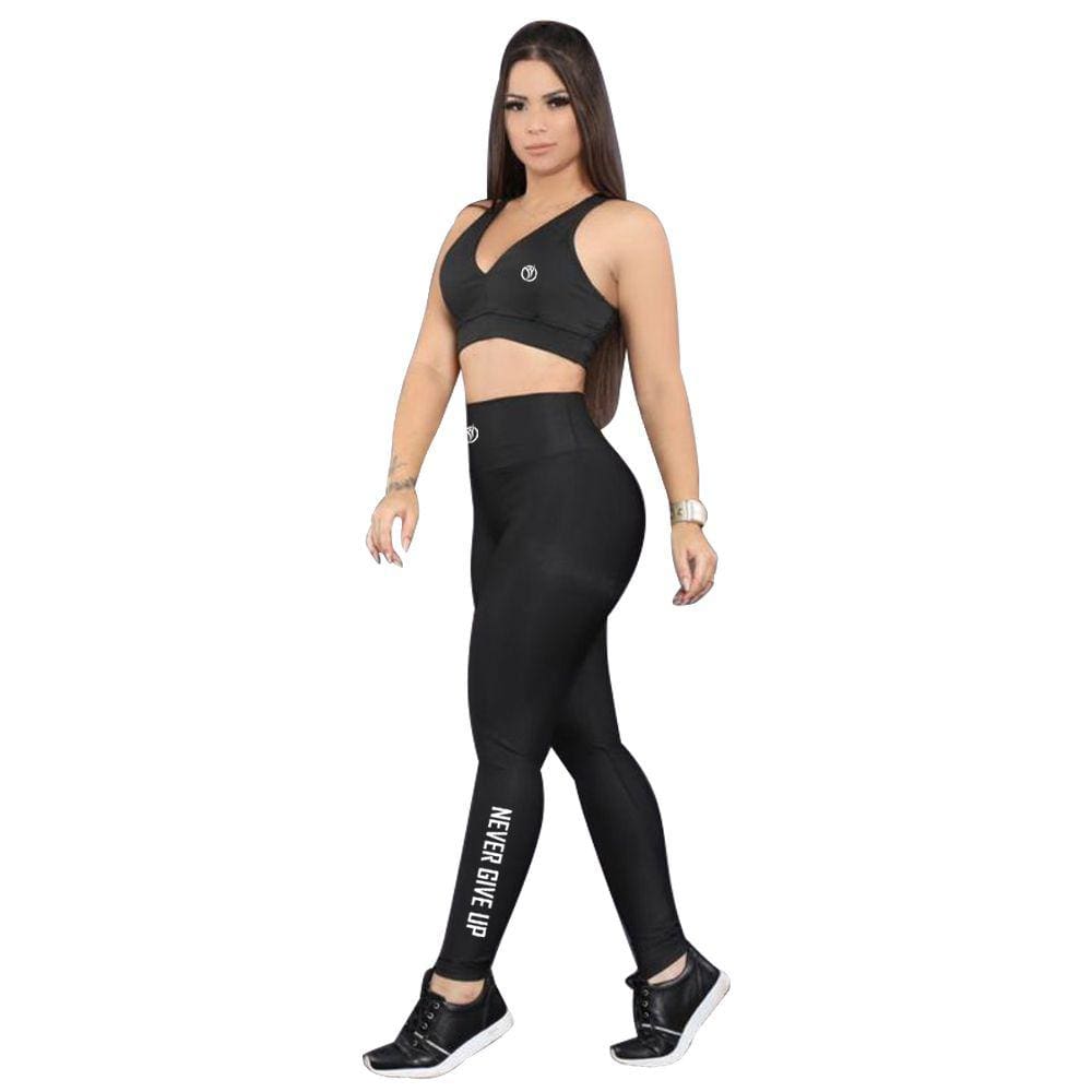 Conjunto Fitness Top e Legging pra Academia e Ginástica - Coleção Never Give Up