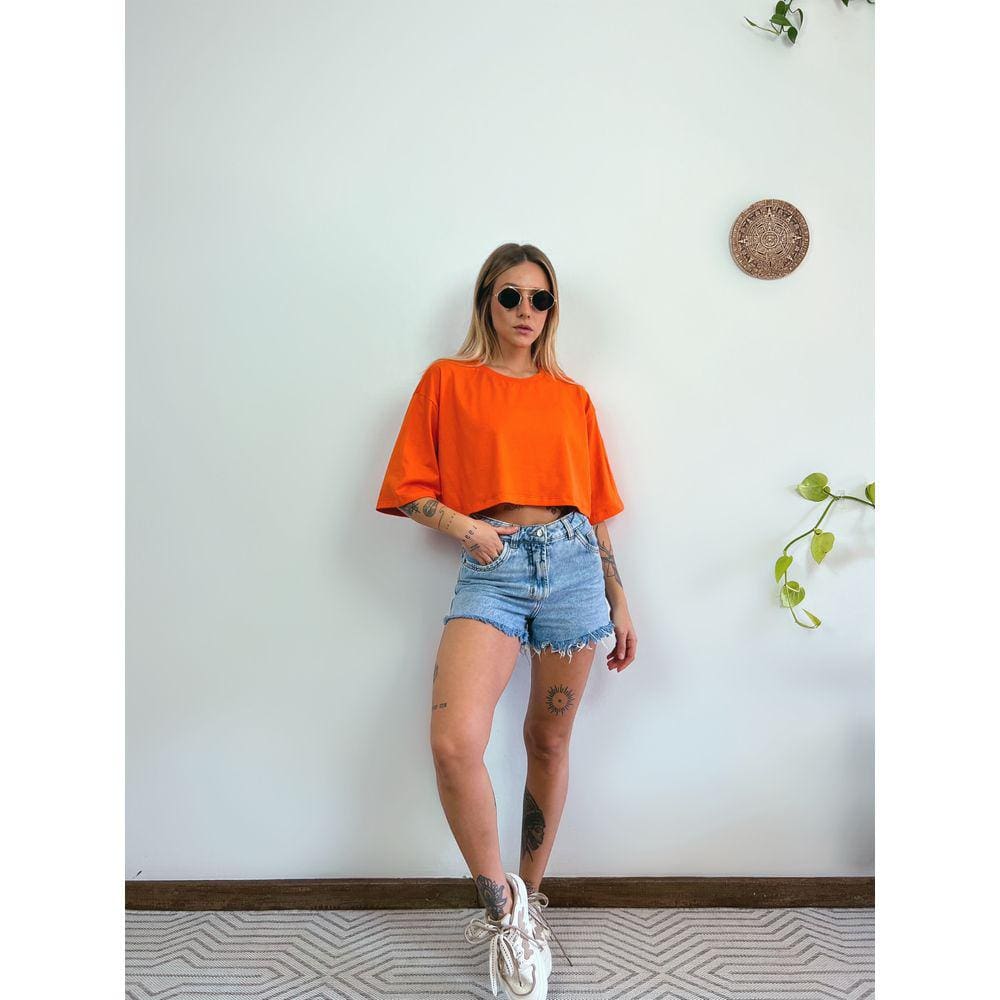 Camiseta Cropped Oversized Aveloz- Laranja