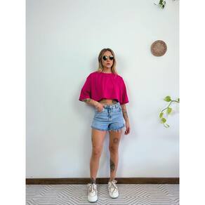 Camiseta Cropped Oversized Aveloz- Rosa Pink