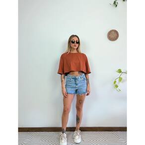 Camiseta Cropped Oversized Aveloz-Terracota