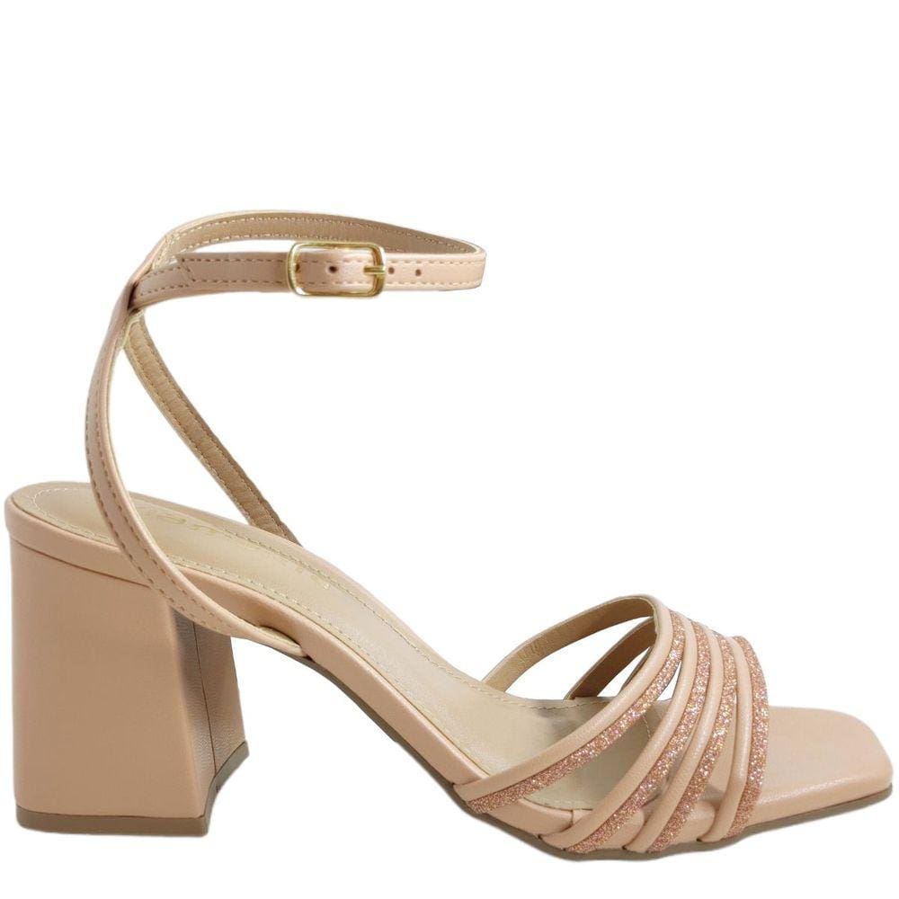 Sandália Feminina Salto Médio Bloco Bico Quadrado com Glitter Via Marte 23-10106