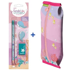 Kit Fundo do Mar Estojo + Lápis + Borracha + Apontador - Leo&Leo