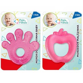 Kit c/ 2 Mordedores Mãozinha e Maçãzinha Rosa Pais e Filhos