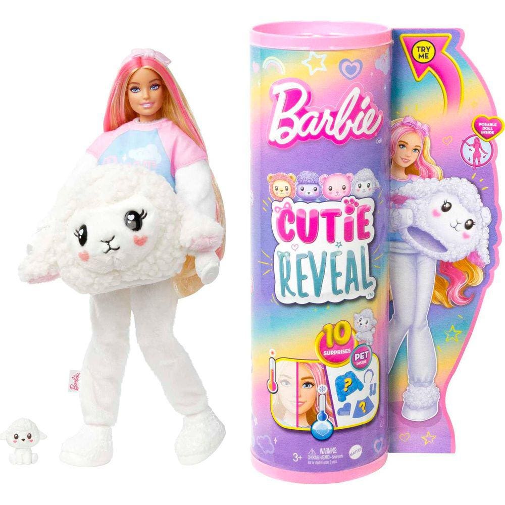 Boneca Barbie Cutie Reveal com cabelo loiro e fantasia de cordeiro