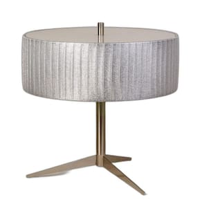Abajur Silk Escovado E Cúpula Tecido Prata Para Led