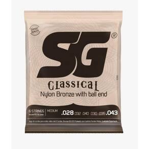 Encordoamento SG Classical Nylon Bronze 65/35 Prata Tensão Média com Bolinha para Violão - Medium 6 Strings 028 a 043