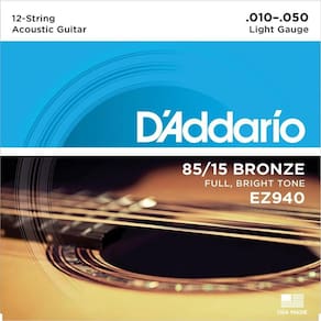 Encordoamento D`ADDARIO para Violão de 12 Cordas Aço 85/15 Leve - EZ940 010 050