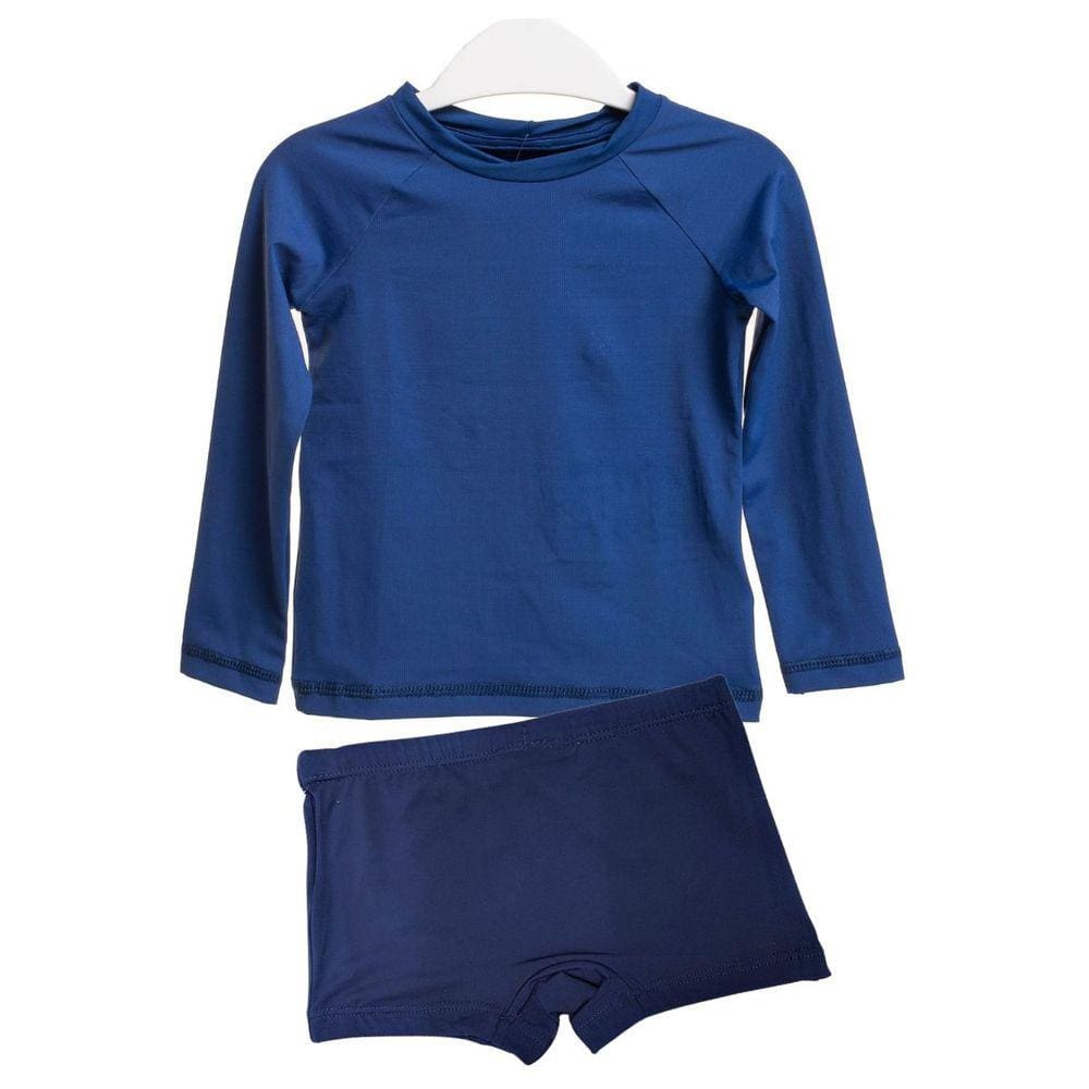 Kit Praia Kids Menino Sunga Azul Marinho Surf Camisa UV 50