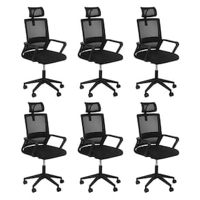 Kit 6 Cadeiras Escritório Rodizio Office Confort Preto