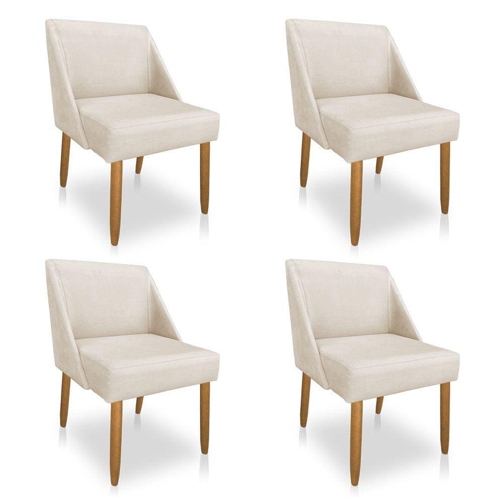 Kit 04 Cadeiras Poltona Juliana Suede Bege Pés Palito Castanho - Pallazio