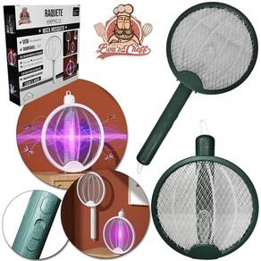 Raquete Mata Mosca Recarregavel Dobravel Lampada Uv Bivolt