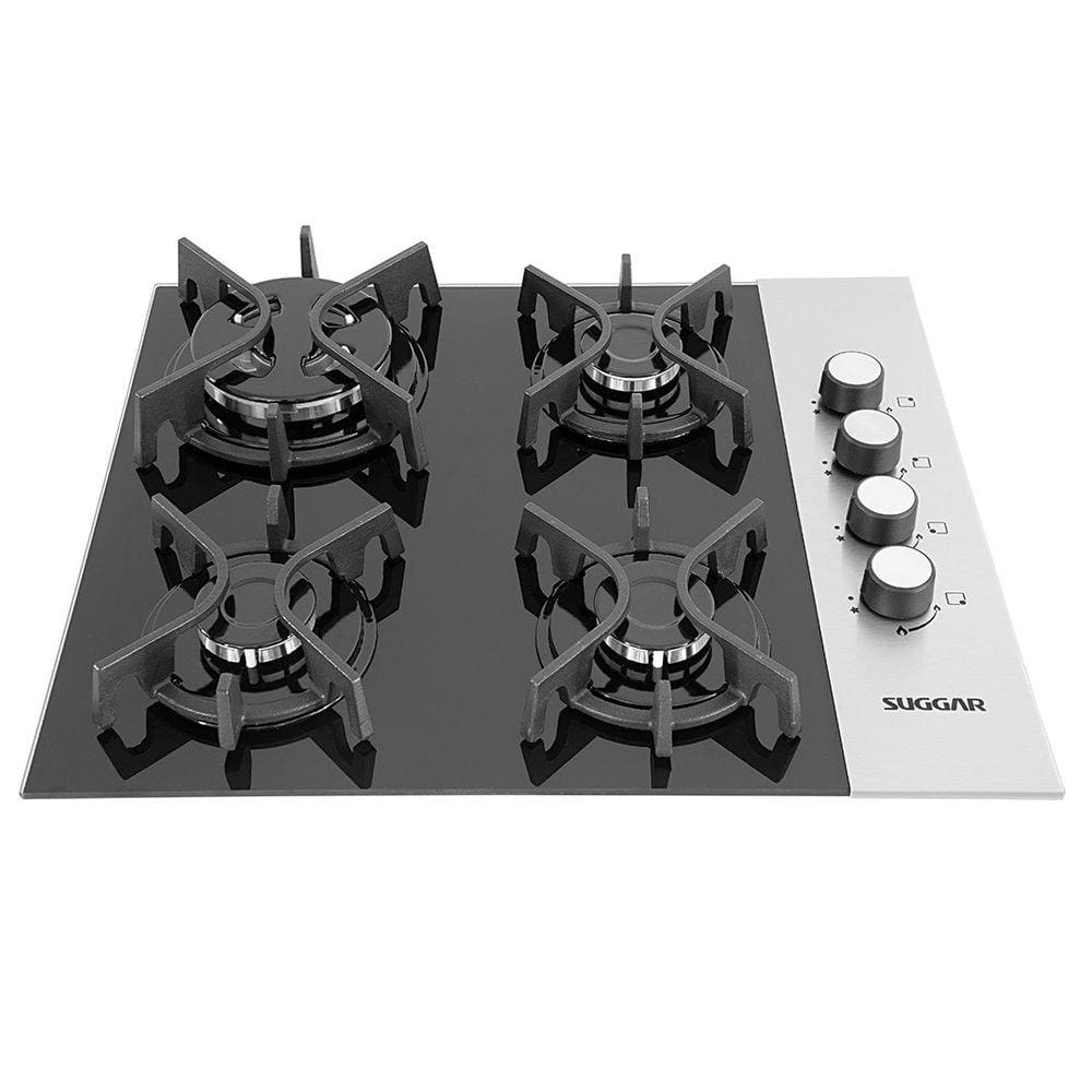 Cooktop 4 Bocas Ferro Fundido Preto Com Inox à Gás SUGGAR