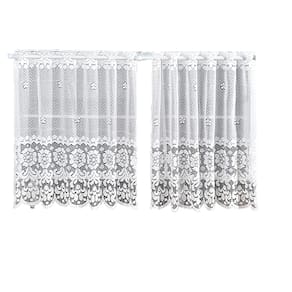 Cortina Pia Renda Cozinha Branco Lisa Floral 1,60X0,80 Alt