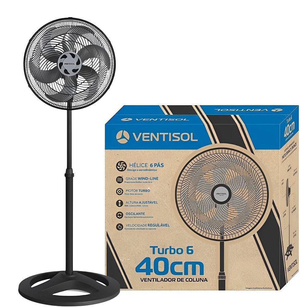 Ventilador De Coluna 40cm Turbo 6 Pás Oscilante Ventisol - 220V