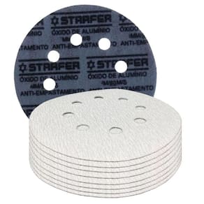 Kit 10 Disco de Lixa Fecho Aderente Branco Pluma 8 Furos 180mm Grão 220 - Starfer