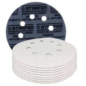 Kit 10 Disco de Lixa Fecho Aderente Branco Pluma 8 Furos 180mm Grão 320 - Starfer