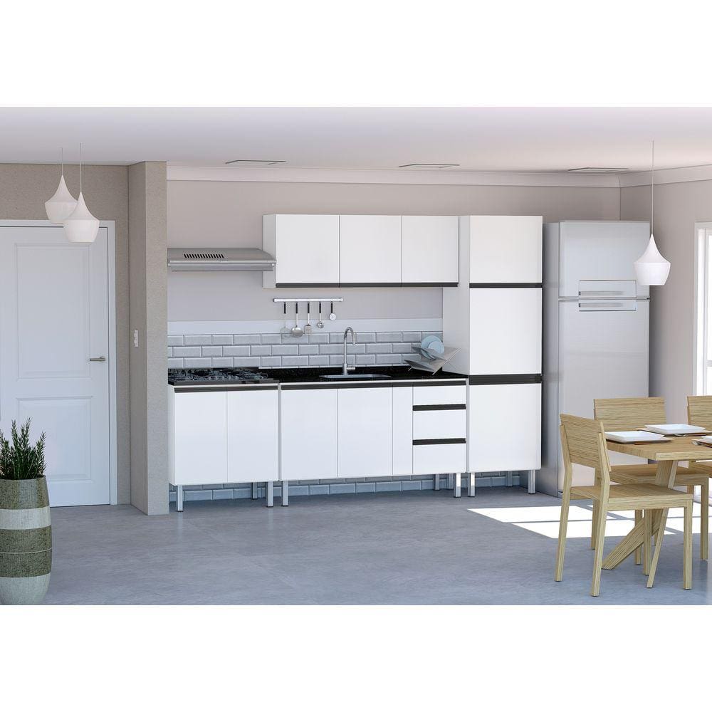 Conjunto Cozinha Completo Aço 2.00 mt - Gabinete - Aéreo - Paneleiro - Balcão Cooktop 5- C/Tampo -Gaia -Moderno-Cozimax