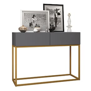 Aparador Buffet Estilo industrial 2 Gavetas Cinza com Dourado
