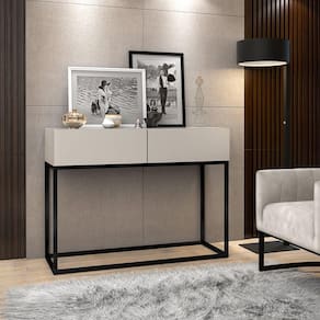 Aparador Buffet Hall De Entrada Luxo Eros 02 Gavetas 90cm Off White Com Preto